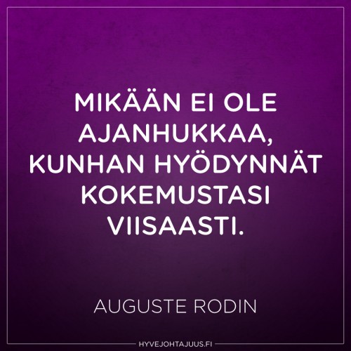 Mikään ei ole ajanhukkaa, kunhan hyödynnät kokemustasi viisaasti. — Auguste Rodin