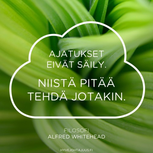 Ajatukset eivät säily. Niistä pitää tehdä jotakin. — Filosofi Alfred North Whitehead