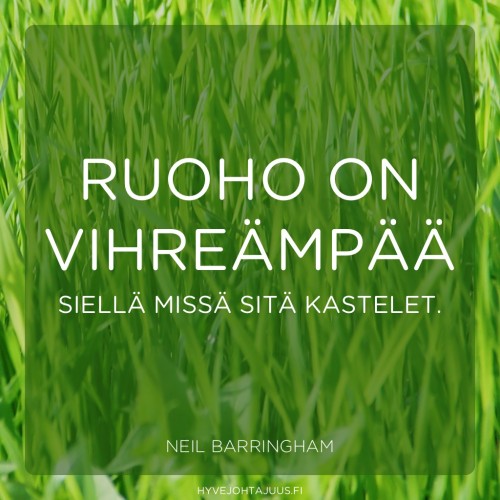 Ruoho on vihreämpää siellä missä sitä kastelet. — Neil Barringham