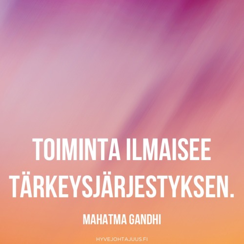 Toiminta ilmaisee tärkeysjärjestyksen. — Mahatma Gandhi