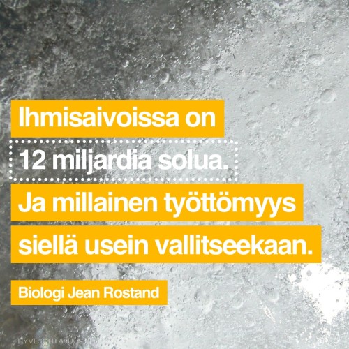 Ihmisaivoissa on 12 miljardia solua. Ja millainen työttömyys siellä usein vallitseekaan. — Biologi Jean Rostand (1894 – 1977)